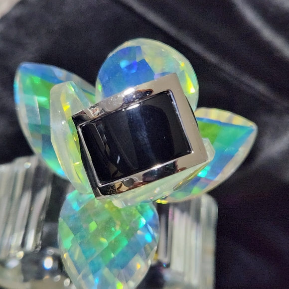 NEW 18K Gold Electroplated silver onyx ring Size 7 - Picture 2 of 5